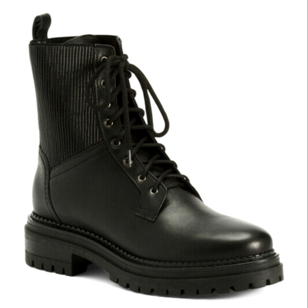 NEW NAPOLEONI BLACK LEATHER COMBAT BOOTS SIZE 8 M 39